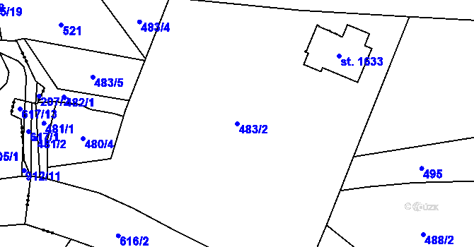 Parcela st. 483/2 v KÚ Rosice nad Labem, Katastrální mapa