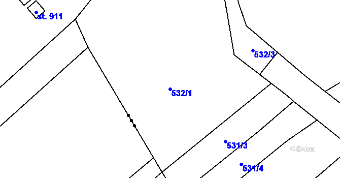Parcela st. 532/1 v KÚ Rosice nad Labem, Katastrální mapa