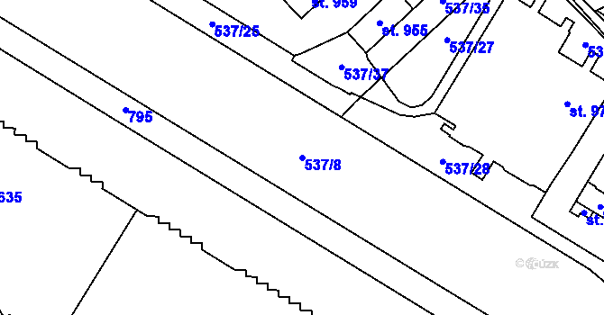 Parcela st. 537/8 v KÚ Rosice nad Labem, Katastrální mapa