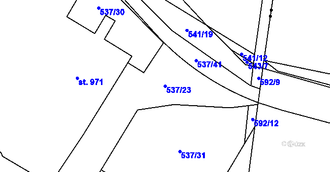 Parcela st. 537/23 v KÚ Rosice nad Labem, Katastrální mapa