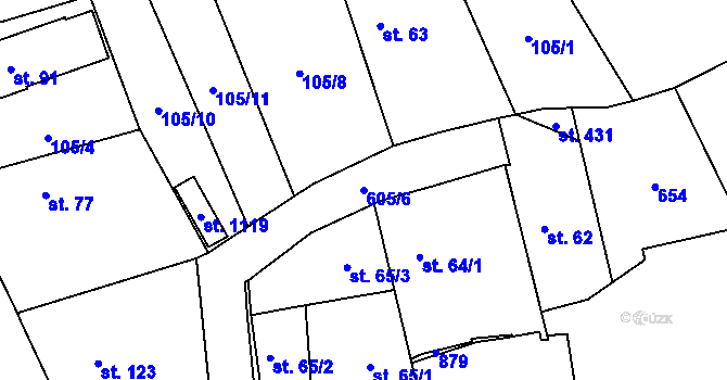 Parcela st. 605/6 v KÚ Rosice nad Labem, Katastrální mapa
