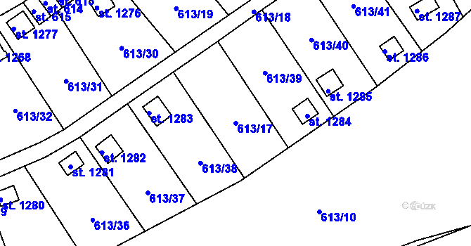 Parcela st. 613/17 v KÚ Rosice nad Labem, Katastrální mapa