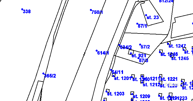Parcela st. 614/1 v KÚ Rosice nad Labem, Katastrální mapa
