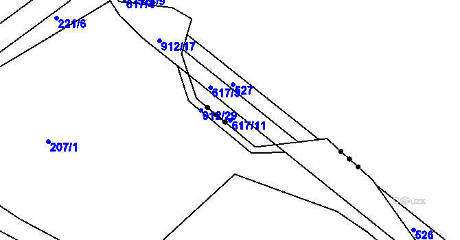 Parcela st. 617/11 v KÚ Rosice nad Labem, Katastrální mapa