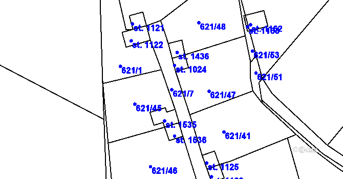 Parcela st. 621/7 v KÚ Rosice nad Labem, Katastrální mapa