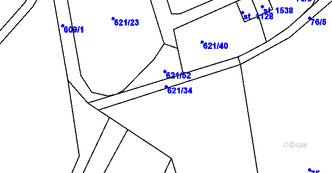 Parcela st. 621/34 v KÚ Rosice nad Labem, Katastrální mapa