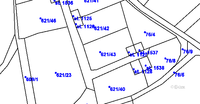 Parcela st. 621/43 v KÚ Rosice nad Labem, Katastrální mapa