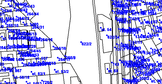 Parcela st. 622/2 v KÚ Rosice nad Labem, Katastrální mapa