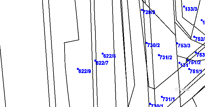 Parcela st. 622/5 v KÚ Rosice nad Labem, Katastrální mapa