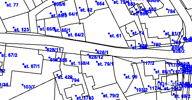 Parcela st. 628/1 v KÚ Rosice nad Labem, Katastrální mapa