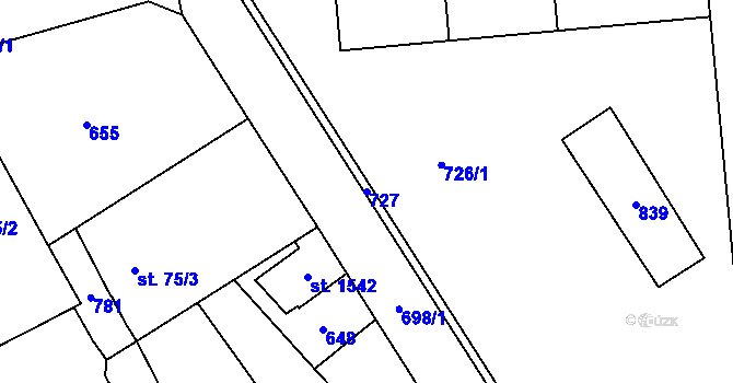 Parcela st. 727 v KÚ Rosice nad Labem, Katastrální mapa