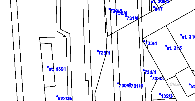 Parcela st. 729/1 v KÚ Rosice nad Labem, Katastrální mapa