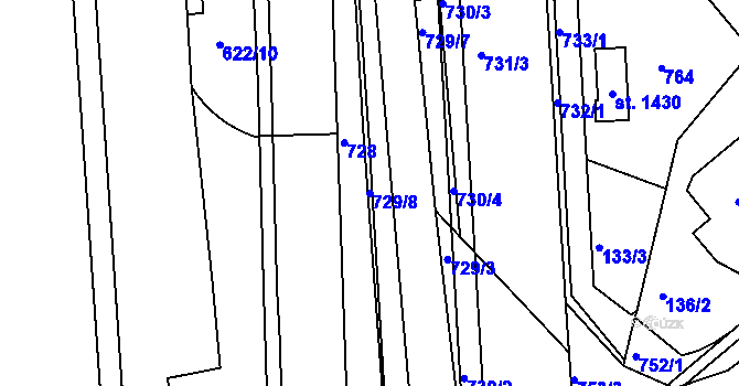 Parcela st. 729/8 v KÚ Rosice nad Labem, Katastrální mapa