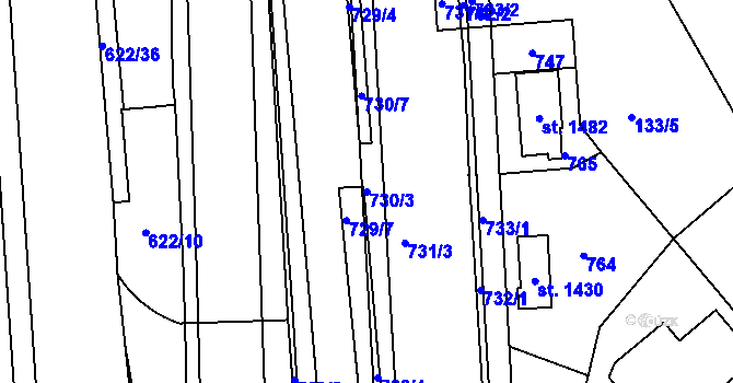 Parcela st. 730/3 v KÚ Rosice nad Labem, Katastrální mapa