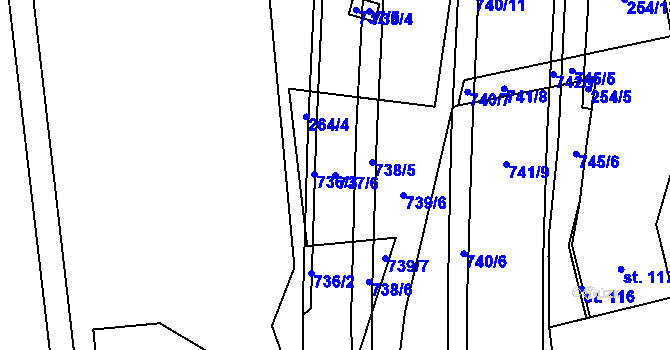 Parcela st. 737/6 v KÚ Rosice nad Labem, Katastrální mapa