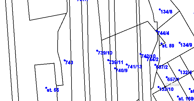 Parcela st. 739/10 v KÚ Rosice nad Labem, Katastrální mapa