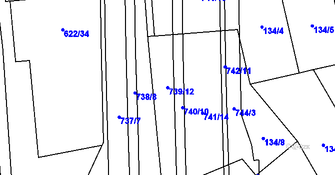Parcela st. 739/12 v KÚ Rosice nad Labem, Katastrální mapa
