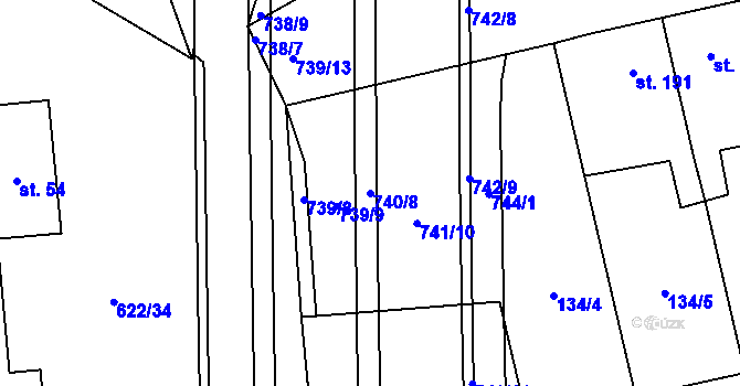 Parcela st. 740/8 v KÚ Rosice nad Labem, Katastrální mapa