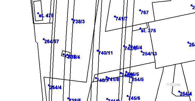 Parcela st. 740/11 v KÚ Rosice nad Labem, Katastrální mapa