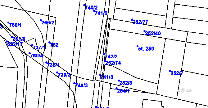 Parcela st. 742/2 v KÚ Rosice nad Labem, Katastrální mapa