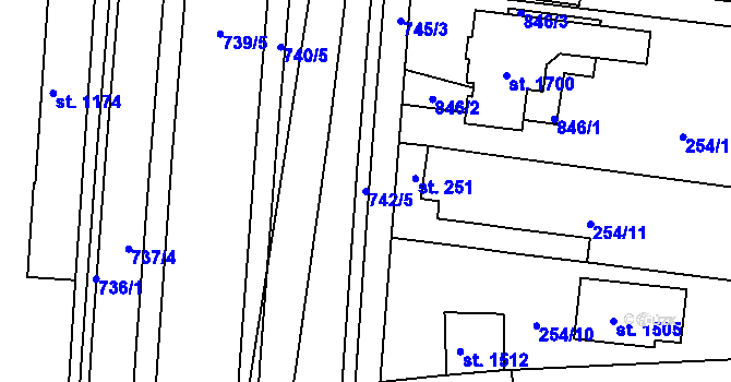 Parcela st. 742/5 v KÚ Rosice nad Labem, Katastrální mapa