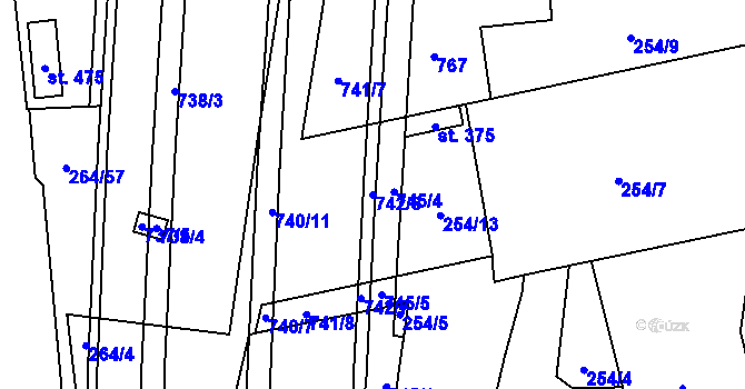 Parcela st. 742/6 v KÚ Rosice nad Labem, Katastrální mapa