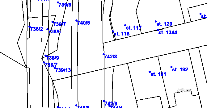 Parcela st. 742/8 v KÚ Rosice nad Labem, Katastrální mapa