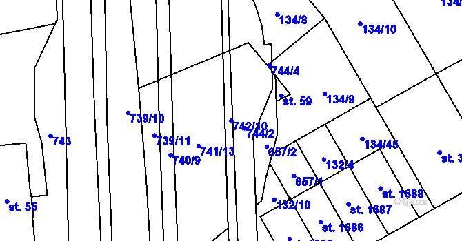 Parcela st. 742/10 v KÚ Rosice nad Labem, Katastrální mapa