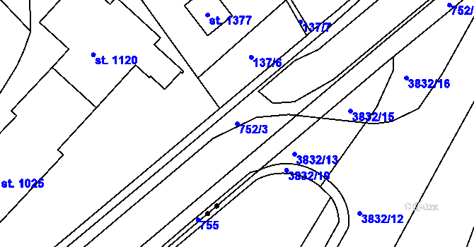 Parcela st. 752/3 v KÚ Rosice nad Labem, Katastrální mapa