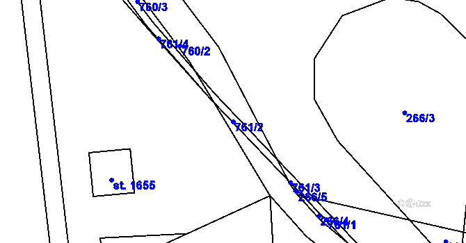 Parcela st. 761/2 v KÚ Rosice nad Labem, Katastrální mapa