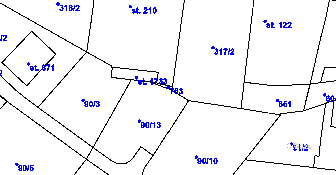 Parcela st. 763 v KÚ Rosice nad Labem, Katastrální mapa