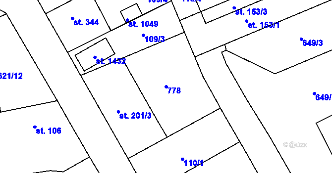 Parcela st. 778 v KÚ Rosice nad Labem, Katastrální mapa