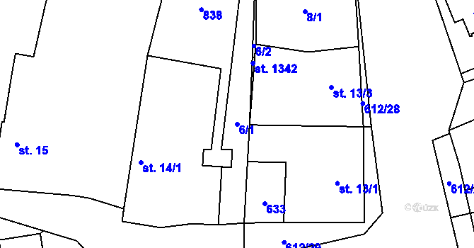Parcela st. 6/1 v KÚ Rosice nad Labem, Katastrální mapa