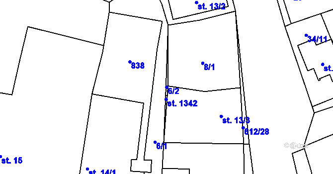 Parcela st. 6/2 v KÚ Rosice nad Labem, Katastrální mapa