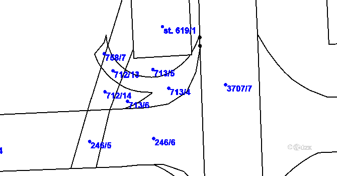 Parcela st. 713/4 v KÚ Rosice nad Labem, Katastrální mapa