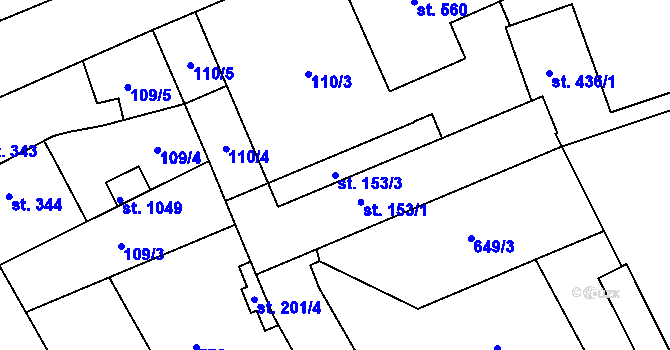 Parcela st. 153/3 v KÚ Rosice nad Labem, Katastrální mapa
