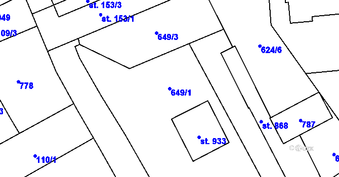 Parcela st. 649/1 v KÚ Rosice nad Labem, Katastrální mapa