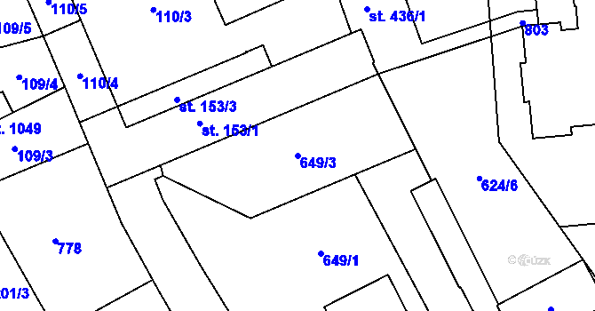 Parcela st. 649/3 v KÚ Rosice nad Labem, Katastrální mapa