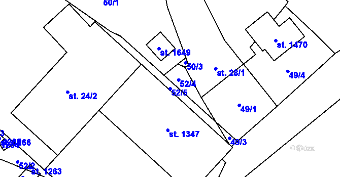 Parcela st. 52/5 v KÚ Rosice nad Labem, Katastrální mapa