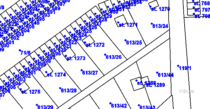 Parcela st. 613/26 v KÚ Rosice nad Labem, Katastrální mapa
