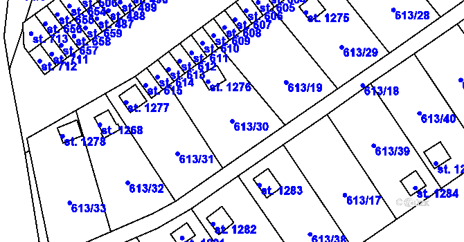 Parcela st. 613/30 v KÚ Rosice nad Labem, Katastrální mapa