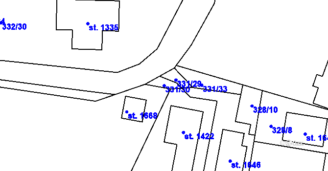 Parcela st. 331/30 v KÚ Rosice nad Labem, Katastrální mapa