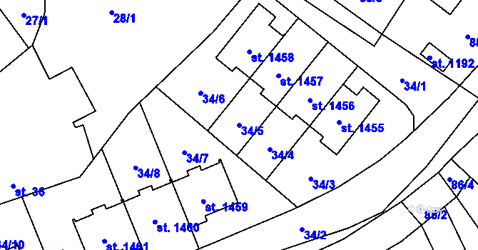Parcela st. 34/5 v KÚ Rosice nad Labem, Katastrální mapa