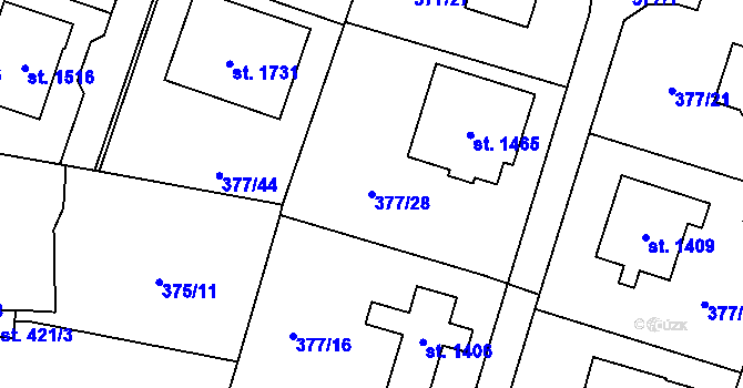 Parcela st. 377/28 v KÚ Rosice nad Labem, Katastrální mapa