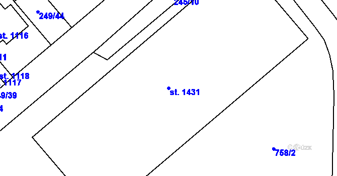 Parcela st. 1431 v KÚ Rosice nad Labem, Katastrální mapa