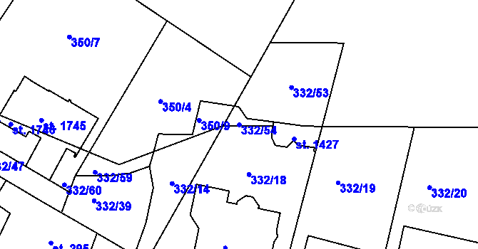Parcela st. 332/54 v KÚ Rosice nad Labem, Katastrální mapa