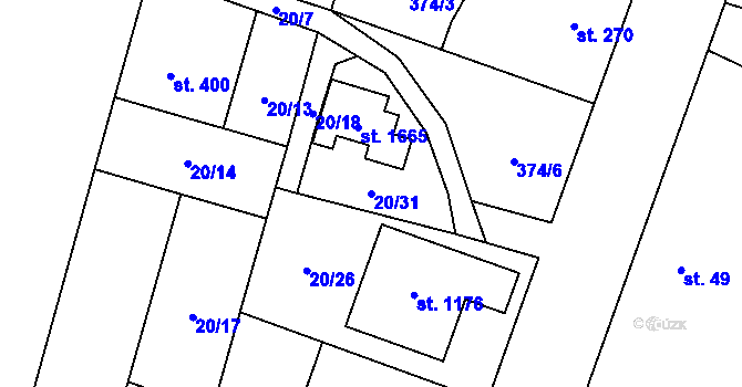 Parcela st. 20/31 v KÚ Rosice nad Labem, Katastrální mapa