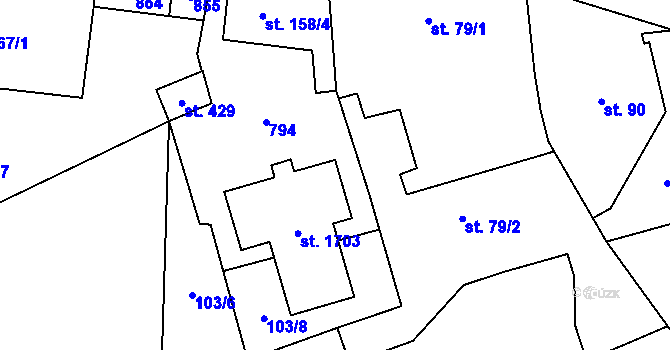 Parcela st. 158/5 v KÚ Rosice nad Labem, Katastrální mapa