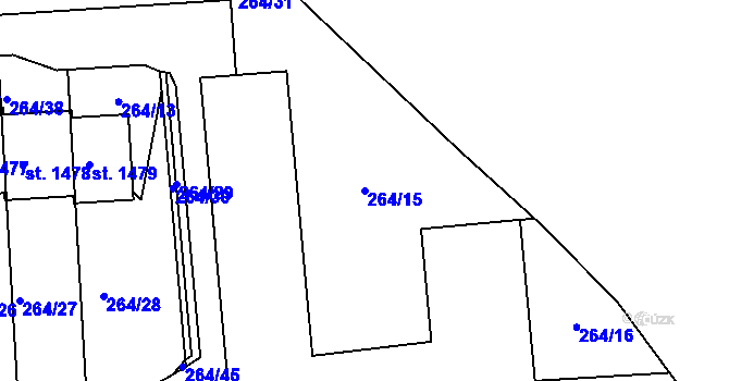 Parcela st. 264/15 v KÚ Rosice nad Labem, Katastrální mapa