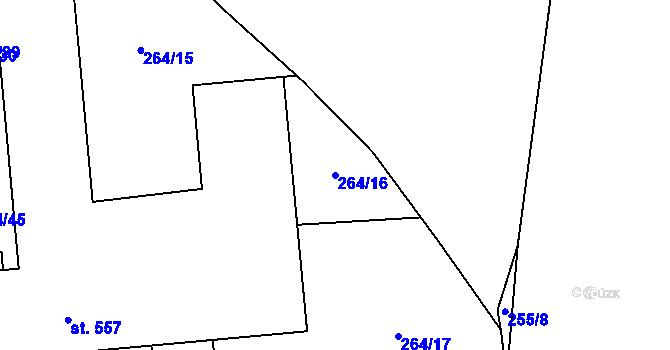 Parcela st. 264/16 v KÚ Rosice nad Labem, Katastrální mapa